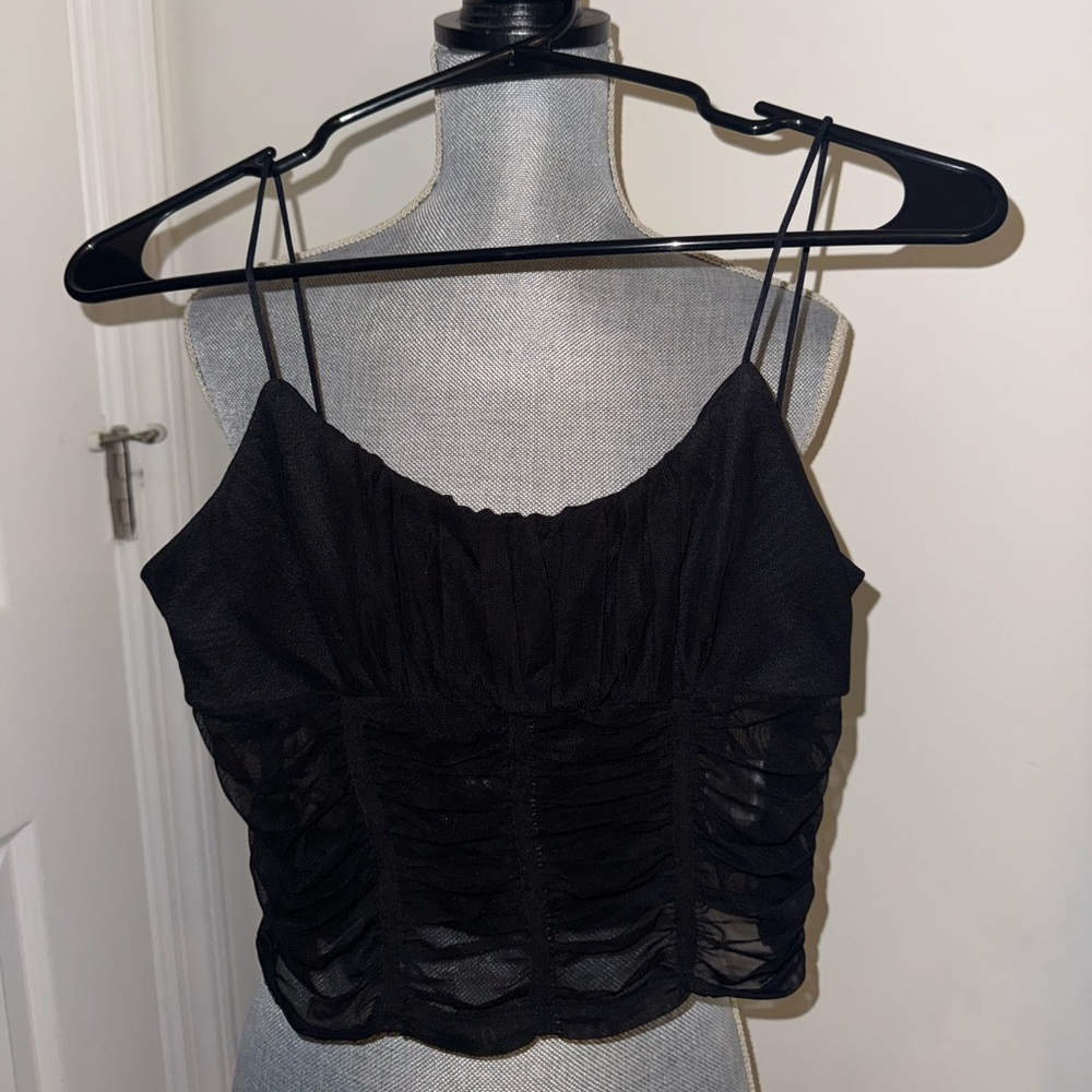 Princess Polly Black Ruched Spaghetti Strap Top